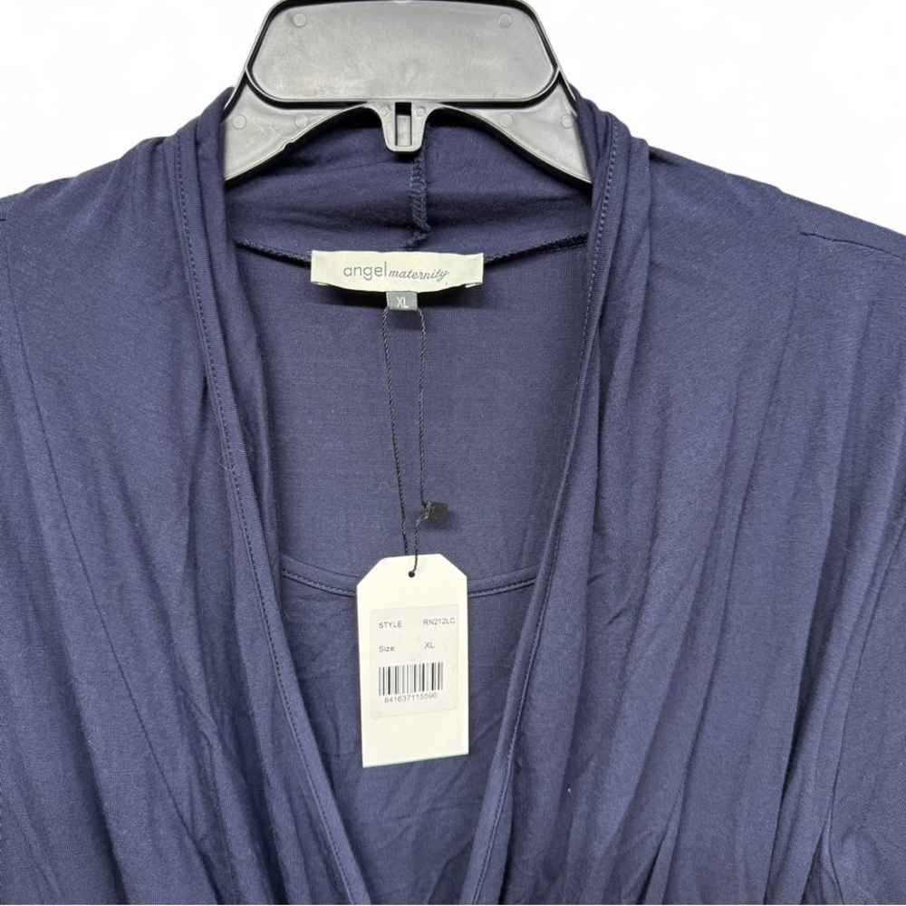 **SOLD** Angel Maternity Navy Blue Bamboo Wrap Top - Picture 4 of 7